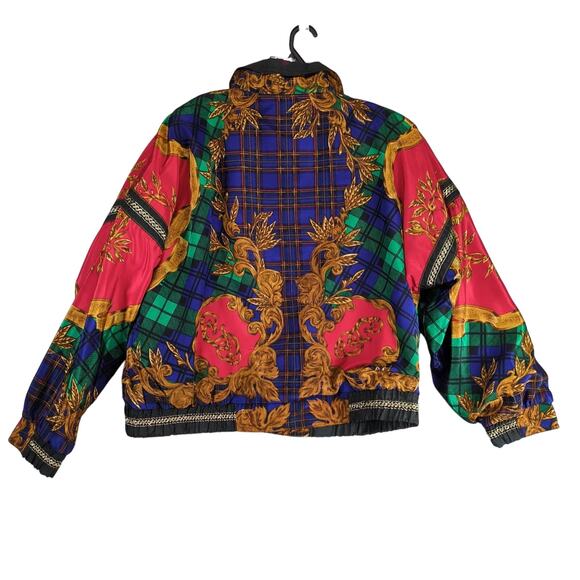 Vintage 80s Gallery Sport Windbreaker Jacket Women's M Full Zip Made Korea Plaid - Picture 2 of 10